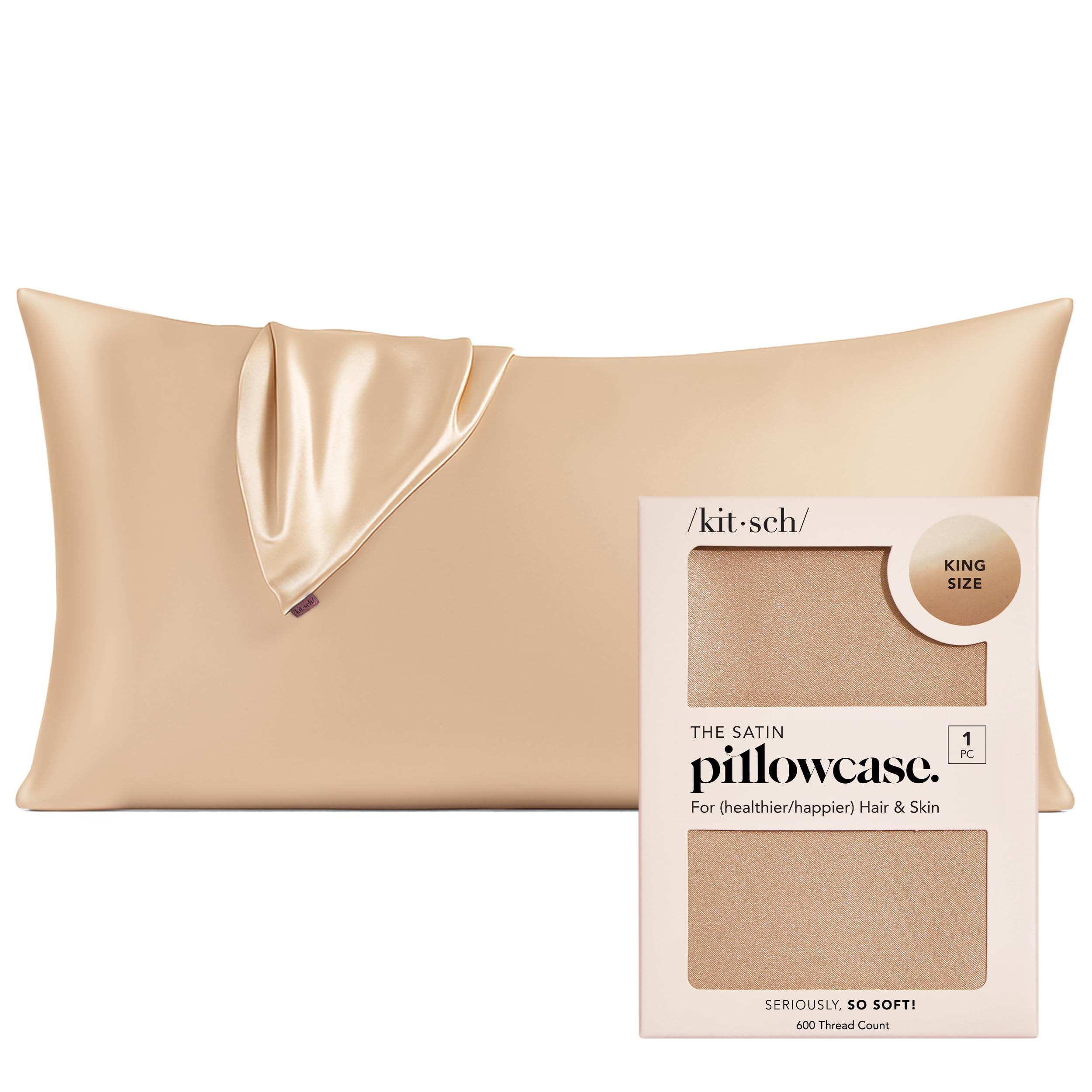 Kitsch Satin Pillowcase with Zipper for Hair & Skin - Softer Than Silk Pillow Cases, Smooth Cooli... | Amazon (US)