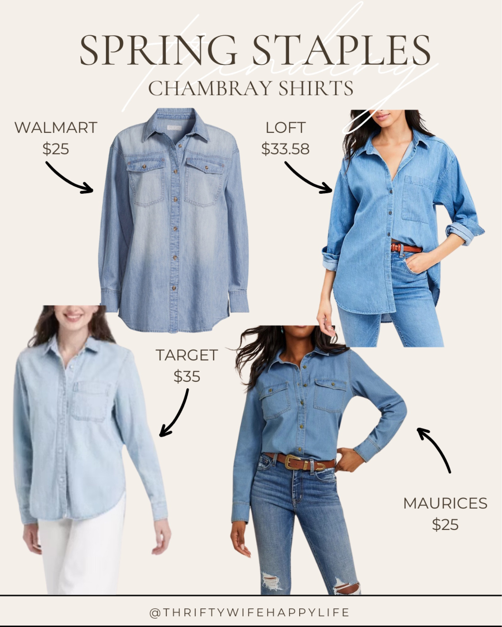 Spring staples: Affordable chambray shirts! 

#LTKFindsUnder50 #LTKStyleTip #LTKSeasonal