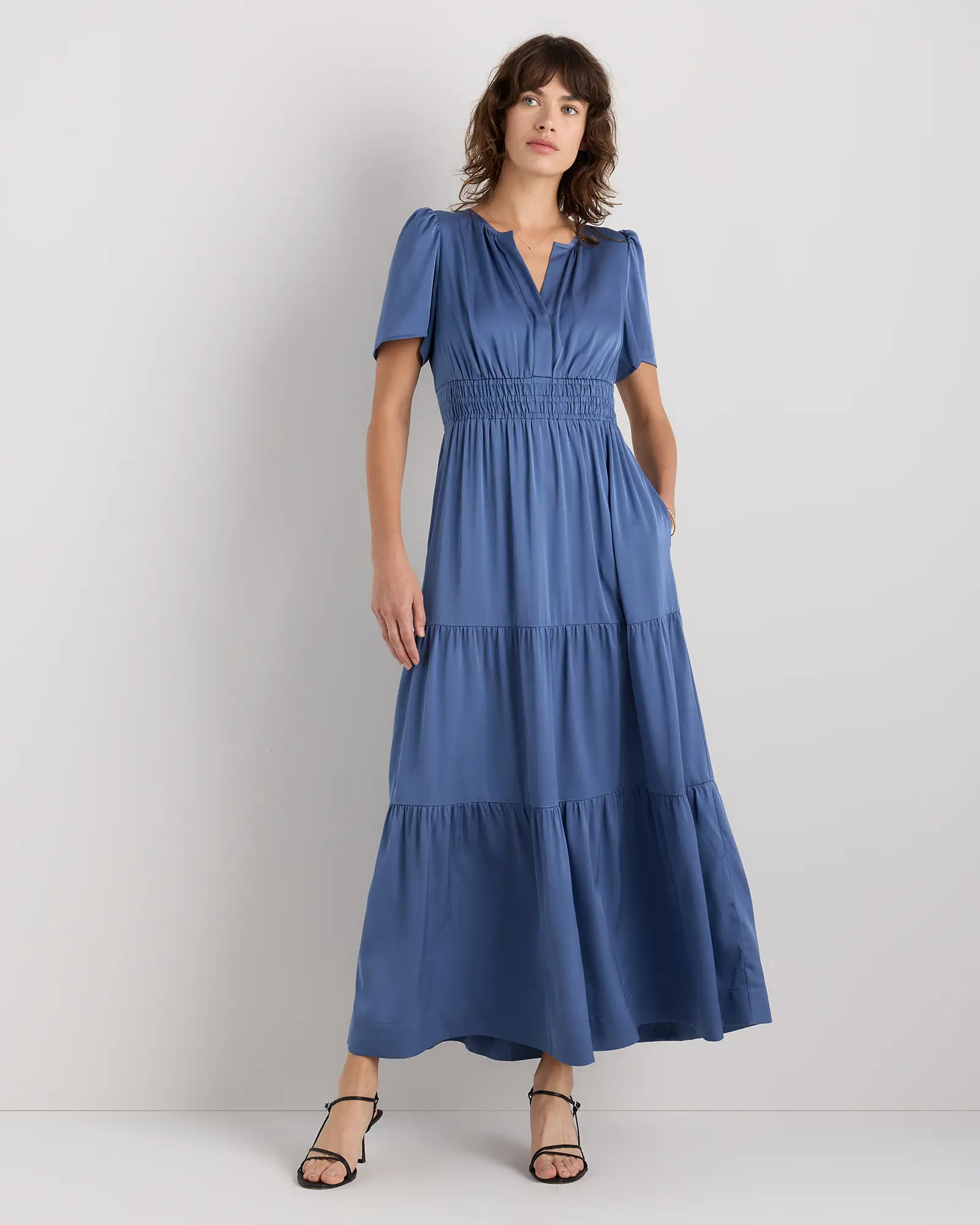 Washable Stretch Silk Tiered Maxi Dress in Wine Tasting Red | Quince