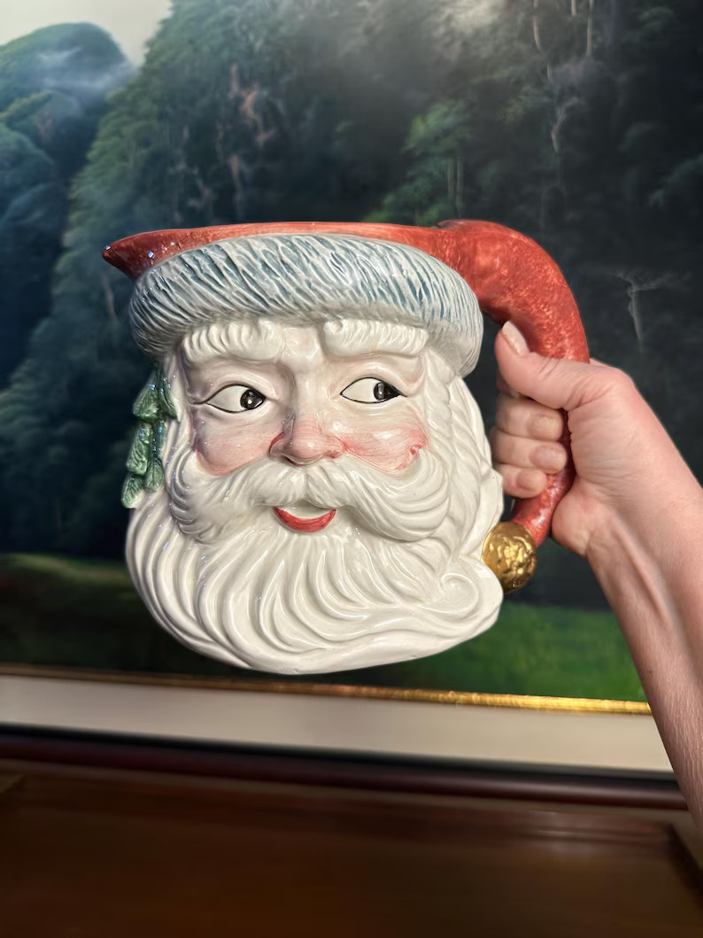 Vintage Fitz & Floyd Omnibus Glancing Santa Face Pitcher, 2qt 1990 Hat Handle and Spout, Made in ... | Etsy (US)
