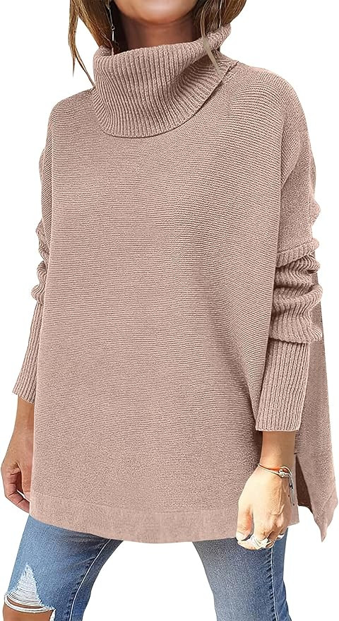 ANRABESS Women's Oversized Turtleneck Batwing Sleeve Spilt Casual Loose Knit Tunic Pullover Sweat... | Amazon (US)