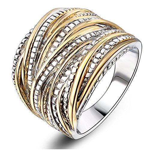 2 Tone Intertwined Crossover Statement Ring Fashion Chunky Band Rings for Women Black Gold Silver... | Amazon (US)