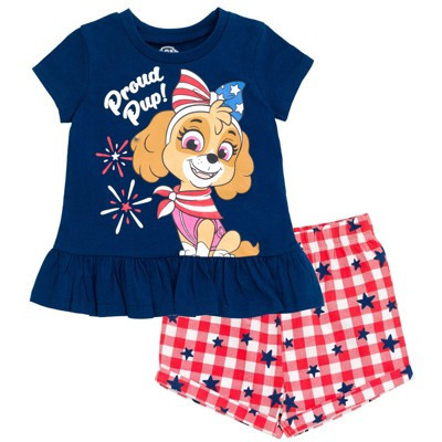 PAW Patrol Skye July 4th Big Girls Peplum T-Shirt and Twill Shorts Outfit Set Red / White / Blue 10-12 | Target