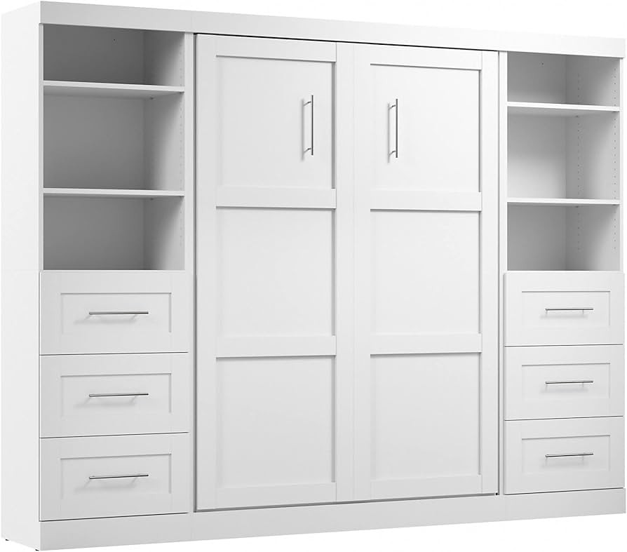 Bestar Pur Full Murphy Bed and 2 Shelving Units with Drawers, 109-inch Space-Saving Sleeping Arra... | Amazon (US)