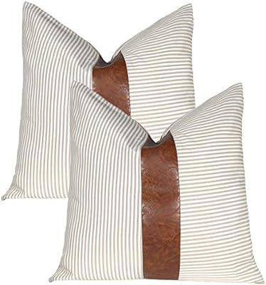 Kiuree Faux Leather Throw Pillow Cover Set of 2 Cute Farmhouse Decorative Pillow Cover for Couch ... | Amazon (US)