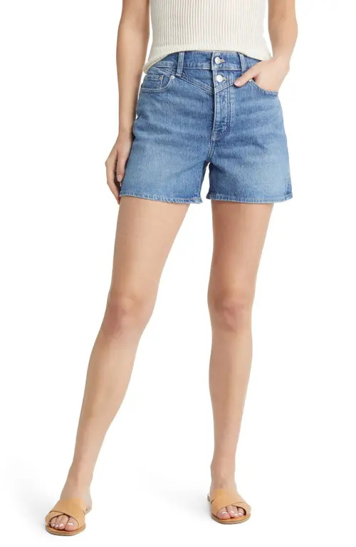 Madewell The Momjean Angled Yoke High Waist Denim Shorts in Juneau Wash at Nordstrom, Size 28 | Nordstrom