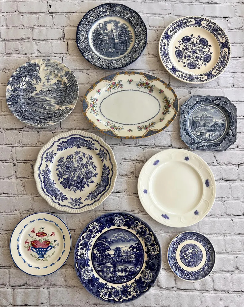 Mismatched Floral Transferware Plates- Set of 10 Vintage Wall Decor | Etsy (Global)