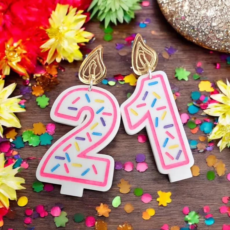 BIRTHDAY CANDLE (Colorful) | Stud + Dangle Earrings - birthday candle earrings, festive acrylic c... | Etsy (Global)