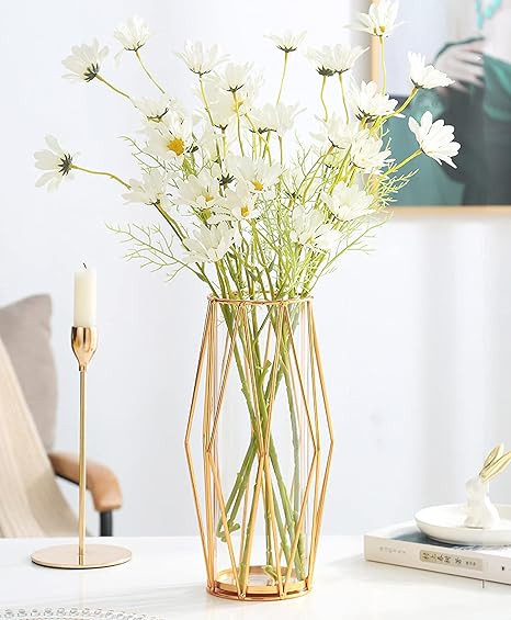 FSyueyun Gold Flower Vase Decorations for Living Room Glass Vase with Metal Holder, Modern Large ... | Amazon (US)