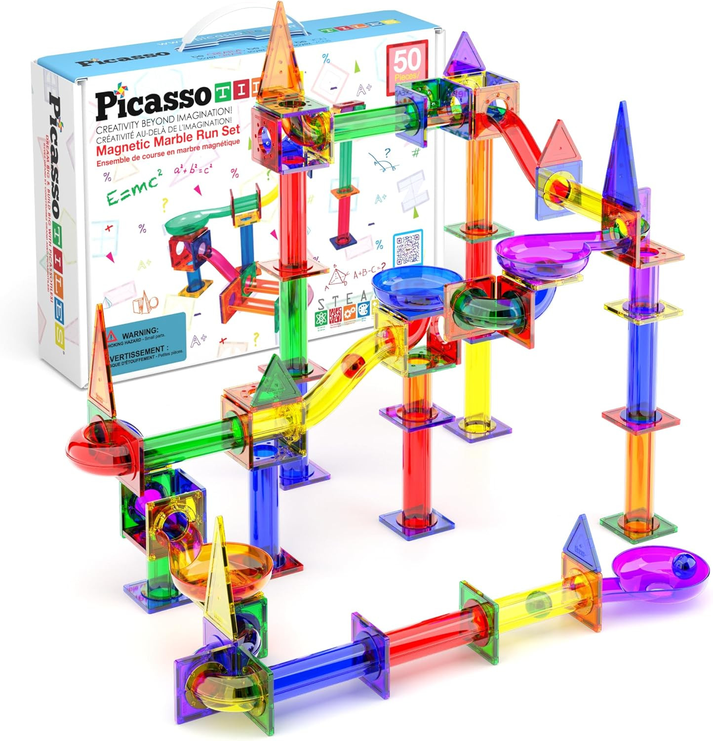 PicassoTiles 50pcs Magnetic Tiles Marble Run for Kids Race Track Toy Marble Maze Sensory Toys for... | Amazon (US)