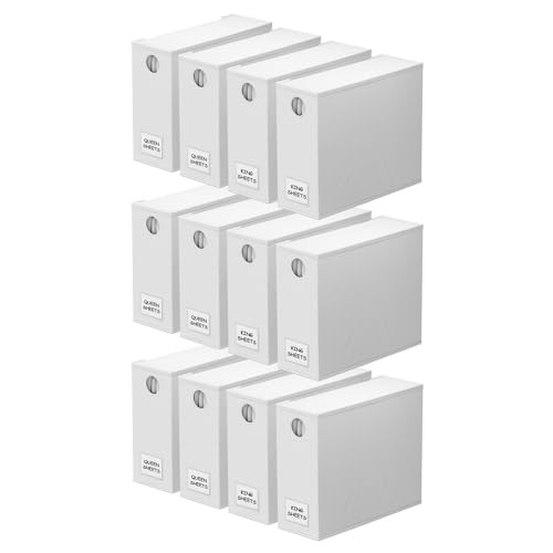 SpaceAid 12 Pack Bed Sheet Organizers and Storage, Foldable Sheet Organizer for Linen Closet, Sheets Set Folder Keeper with Window XL (Queen & King Size) Bedding Container (White, 12 Pack) | Amazon (US)
