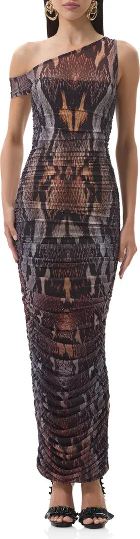 AFRM Biona Printed One-Shoulder Ruched Mesh Maxi Dress | Nordstrom | Nordstrom