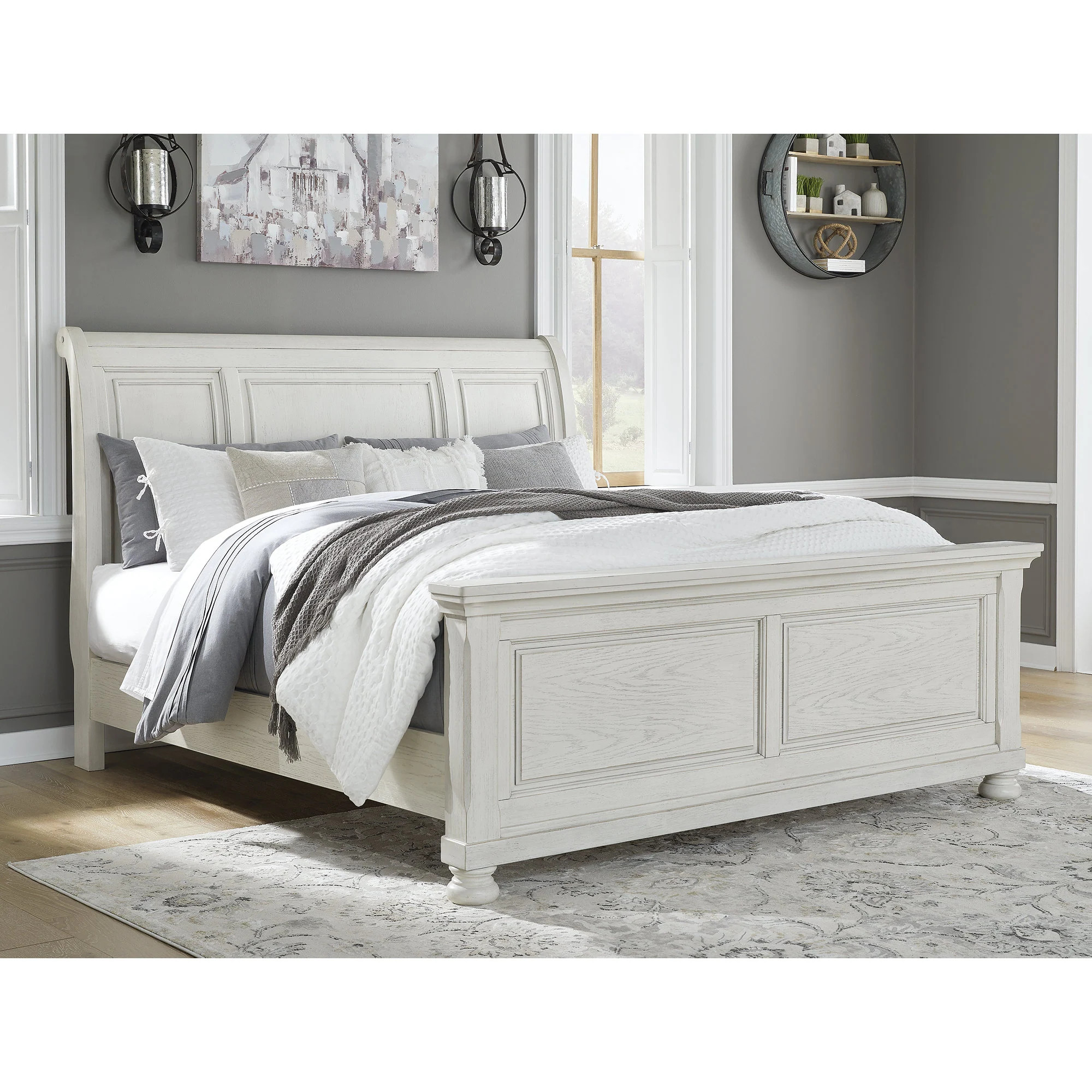 Signature Design by Ashley Robbinsdale Antique White Sleigh Bed | Bed Bath & Beyond