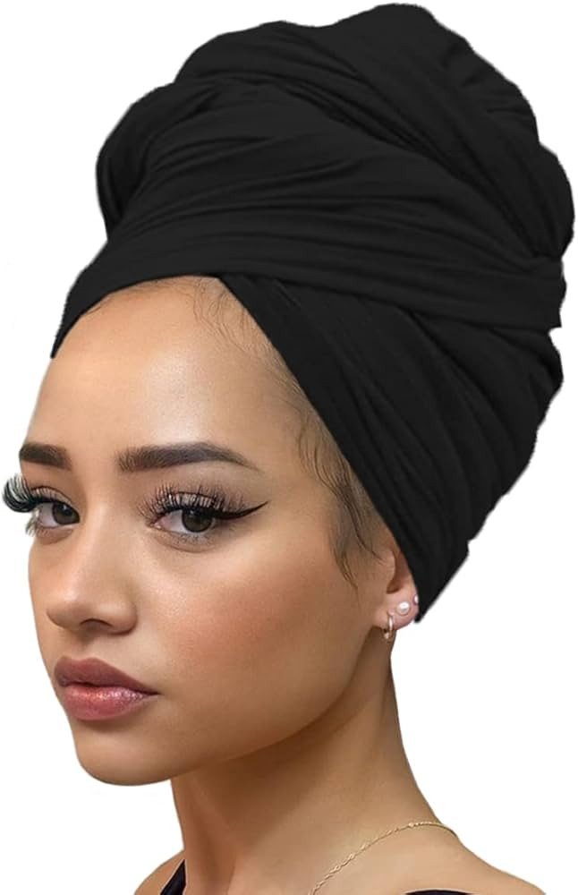 Kachanaa Stretch Jersey Turban Head Wraps Long Solid Color African Shawl Hair Scarfs Lightweight ... | Amazon (US)