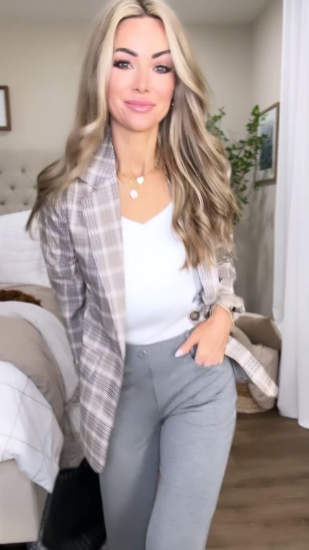 Amazon fall office outfit
Blazer size small
Satin cami 3 pack size small
Grey pull on work pants size small long 
Business casual workwear 
Office style 

#LTKstyletip #LTKfindsunder50 #LTKworkwear