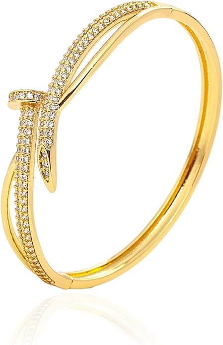 Gold Silver Plating Cubic Zirconia Cuff Nail Bracelet fro Women Screwed Nail Crystal Bangle brace... | Amazon (US)