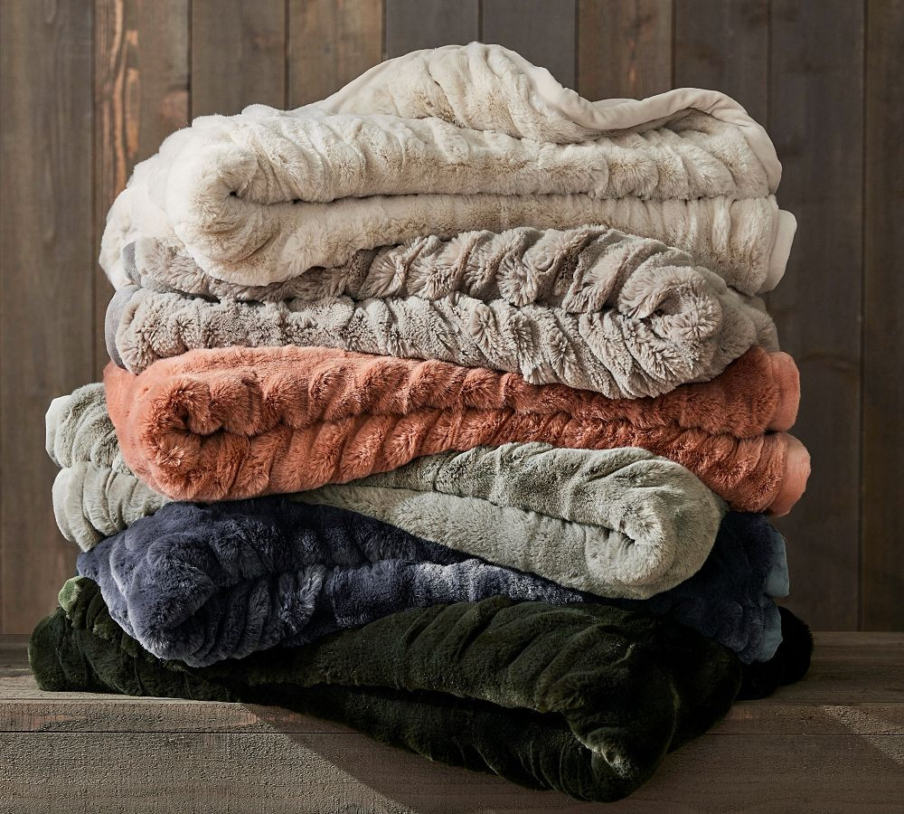 Faux Fur Ruched Throw | Pottery Barn (US)