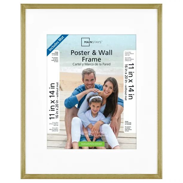Mainstays 16"x20" Matted to 11"x14" With Mat Brass Metallic Poster and Picture Frame | Walmart (US)