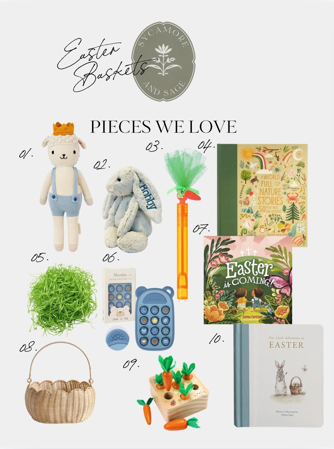 Easter basket pieces we love 🐣🤍

Sharing a little roundup of sweet, simple basket fillers that feel intentional (and not just sugar overload). Soft keepsake dolls, personalized bunny lovies, spring books, wooden toys, sensory play, and the cutest little wicker basket to hold it all.

I love building baskets that feel timeless, pieces they’ll play with long after the chocolate is gone.

Everything is linked in my LTK for easy shopping 🤍

#EasterBaskets #EasterIdeas #ToddlerMom #IntentionalMotherhood #LTKFinds #SycamoreAndSage

#LTKmomlife #LTKSeasonal