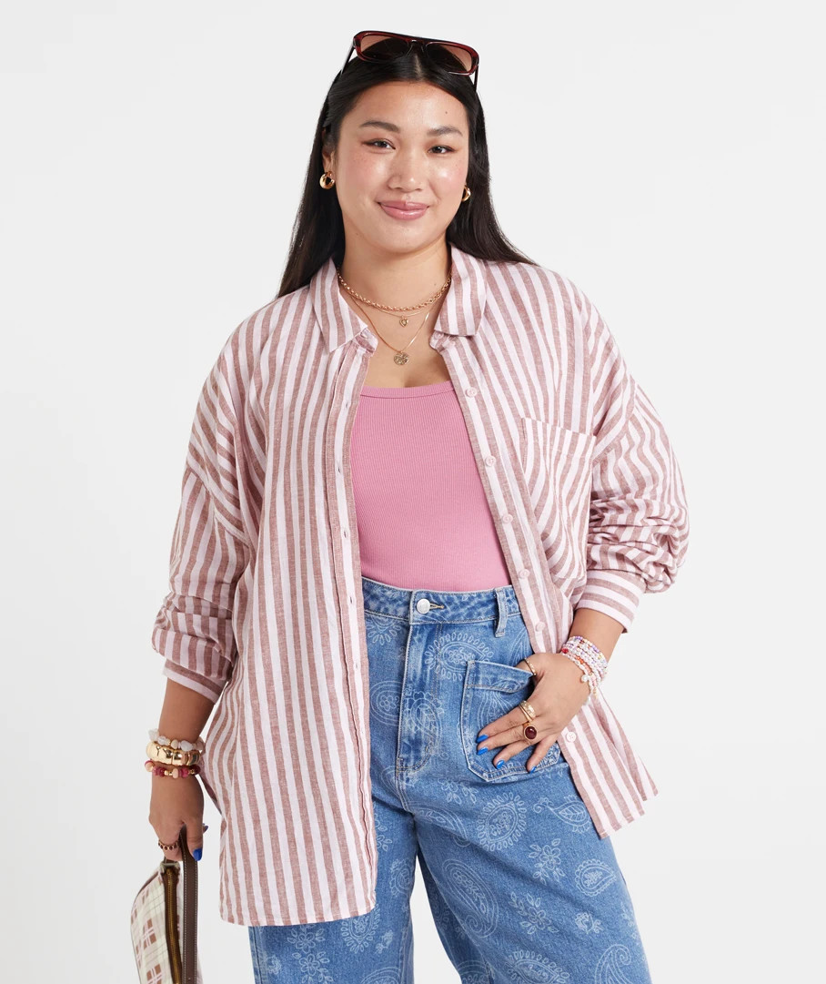 ZALI LINEN BLEND STRIPE SHIRT | Sportsgirl