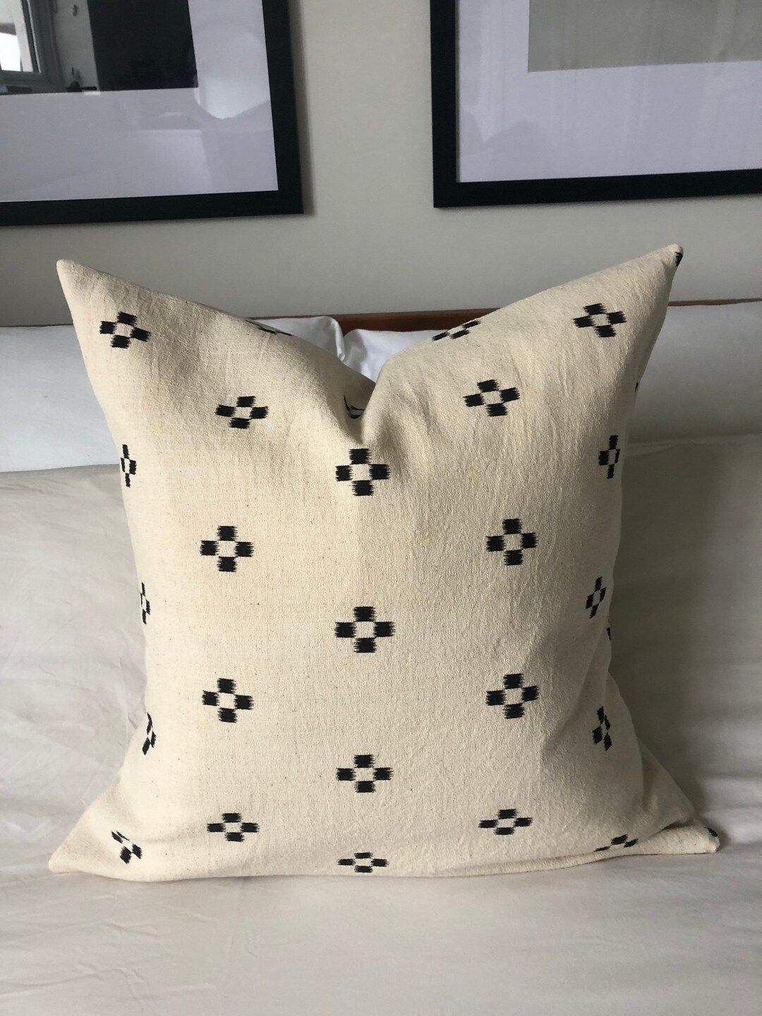 Ivory and Black Pillow Cover Handwoven Cushion Black and - Etsy | Etsy (US)