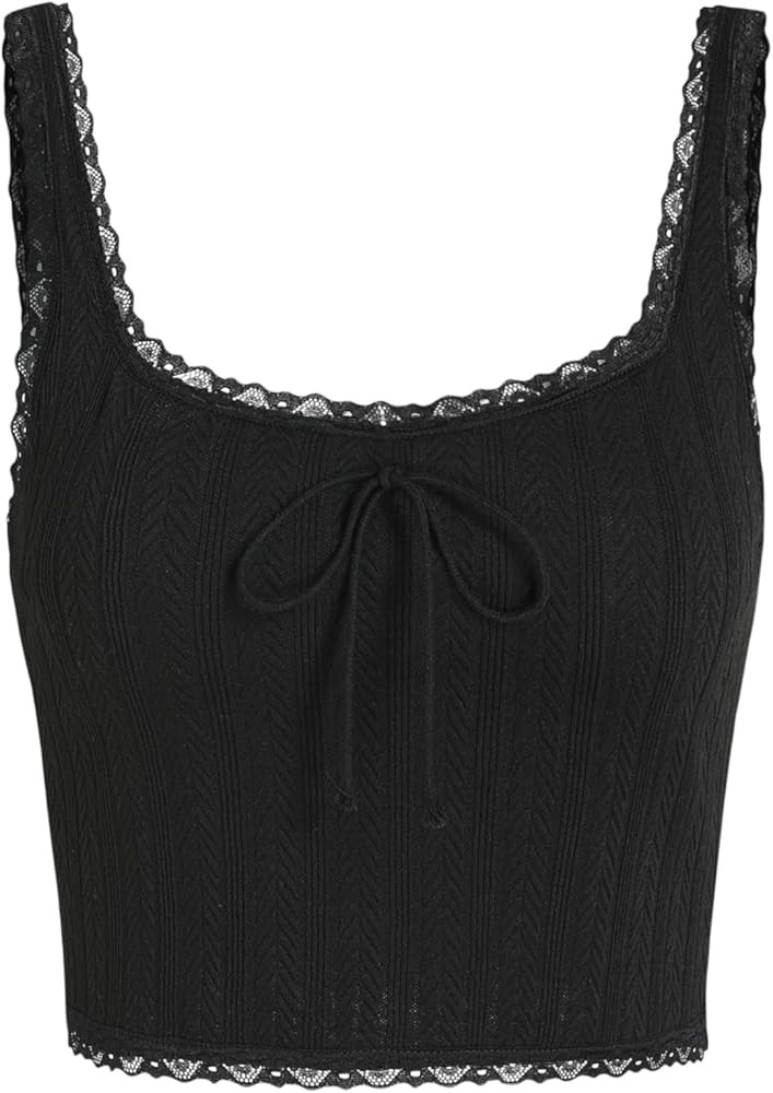 CIDER Solid Lace Trim Bowknot Rib Knit Tank Top | Amazon (US)