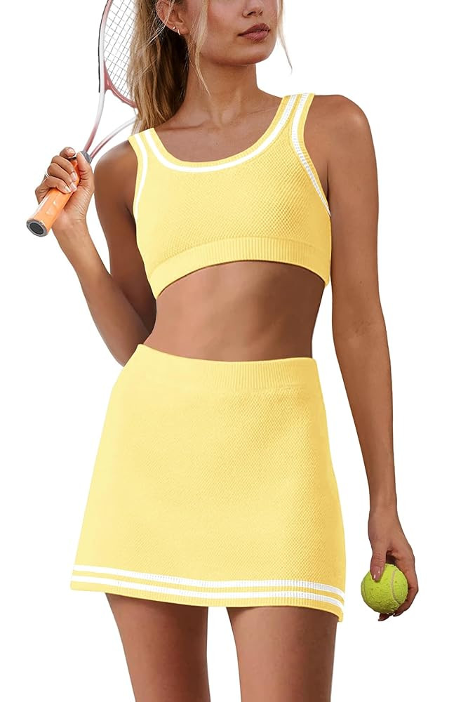 Panadila Womens 2 Piece Skirt Set Workout Outfits Tennis Skorts with Built-in Shorts and Sports B... | Amazon (US)