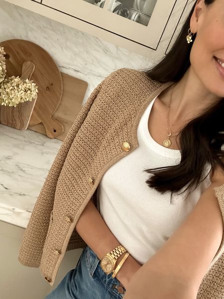 Kat Jamieson wears a cardigan and vintage men’s 36mm gold Rolex watch. Spring outfit, jewelry, accessories. 

#LTKSpringSale #LTKstyletip #LTKSeasonal