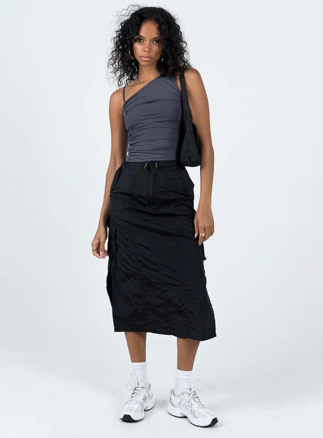 Diviney Parachute Midi Skirt Black | Princess Polly US