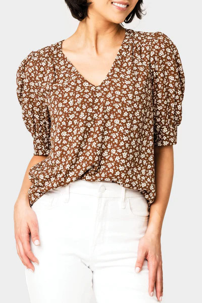 Puff Sleeve V-Neck Blouse | Gibson