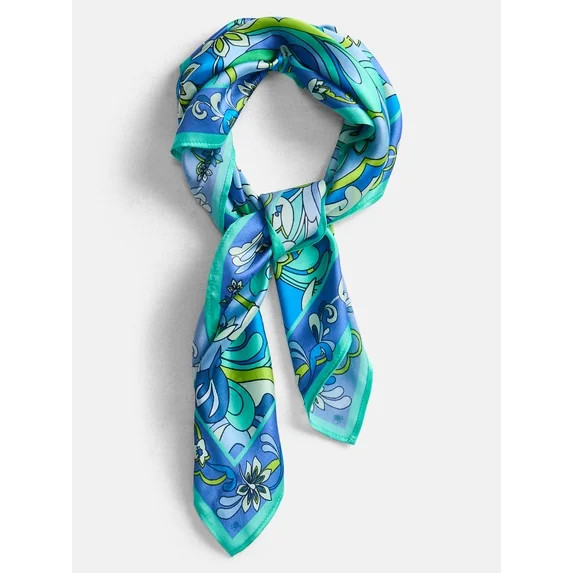 Free Assembly Women's Print Silk Scarf with Scarf Ring, Blue | Walmart (US)