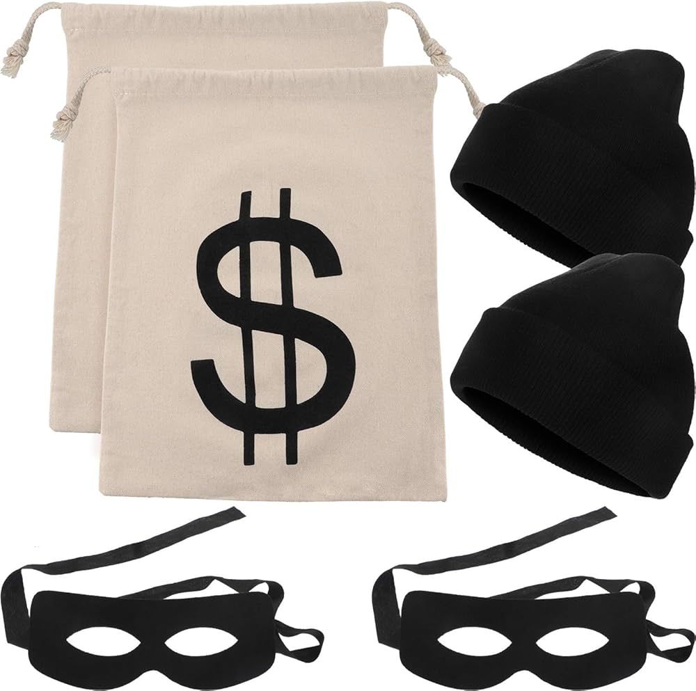 6 Pieces Robber Costume Set Include Canvas Dollar Sign Money Bags Eye Mask Knit Beanie Cap for Ha... | Amazon (US)