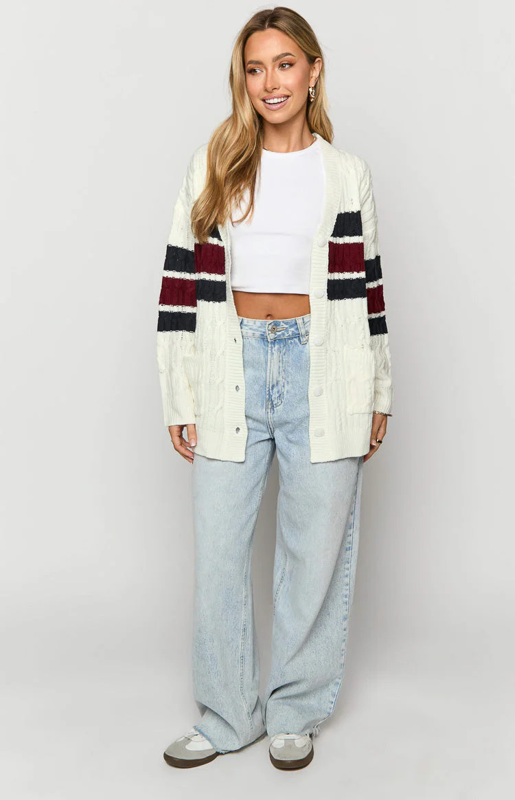 Nikkitta Cream Striped Cardigan | Beginning Boutique (US)