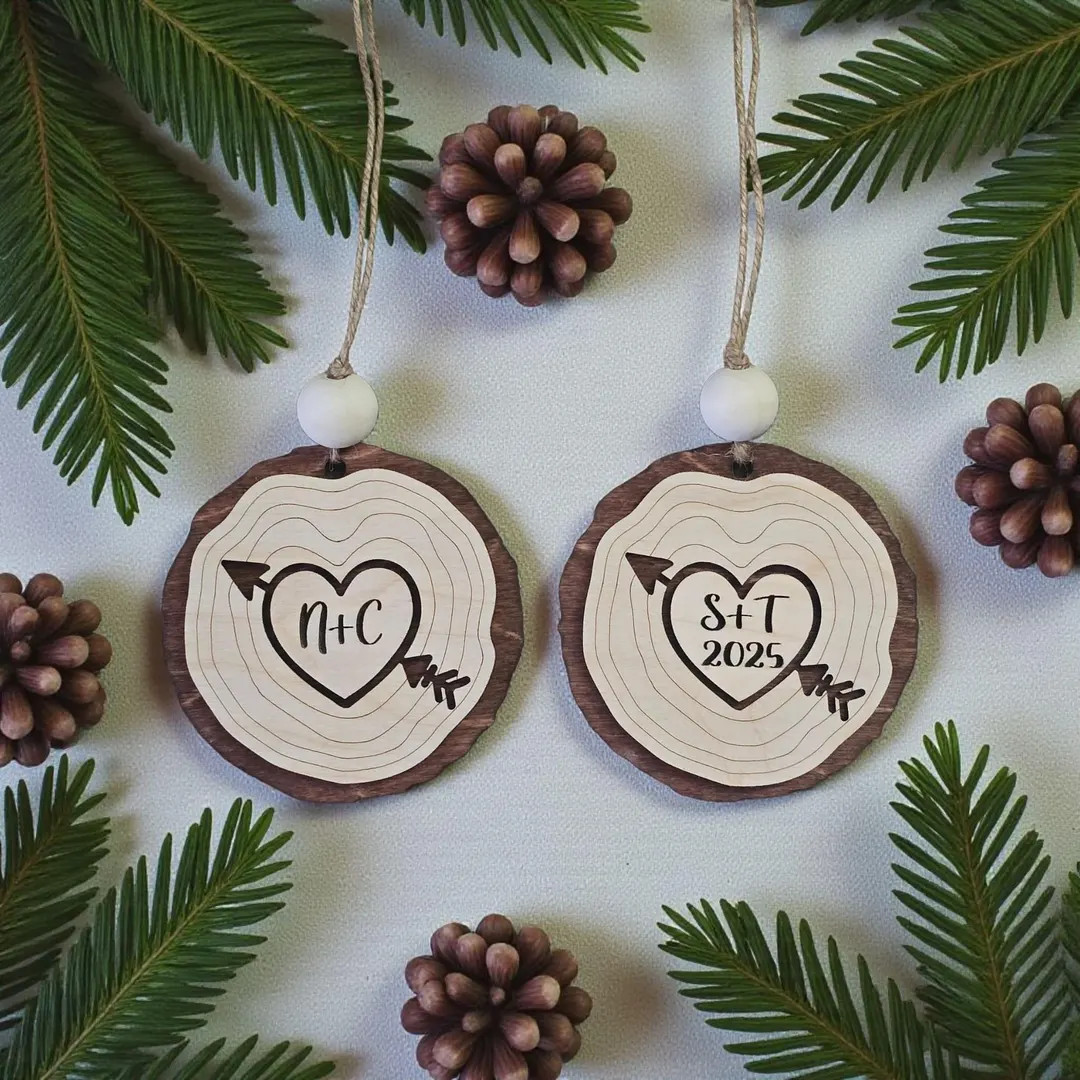 Heart Wood Slice Couple Christmas Ornament - Etsy | Etsy (US)
