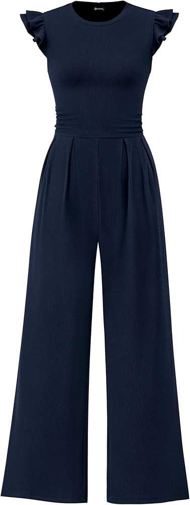 PRETTYGARDEN Summer Jumpsuits for Women Dressy 2026 Fashion Ruffle Cap Sleeve Romper Crew Neck Ri... | Amazon (CA)