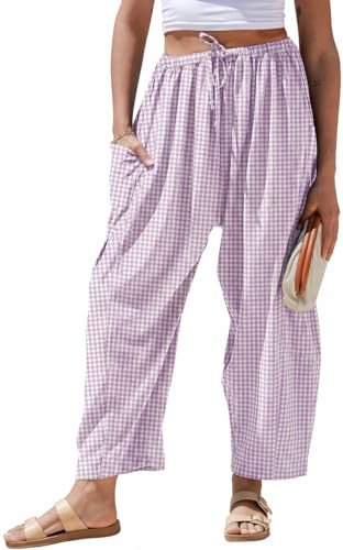 TARSE Womens Linen Wide Leg Striped Pants Casual Barrel Loose Drawstring Low Waist Palazzo Harem ... | Amazon (US)
