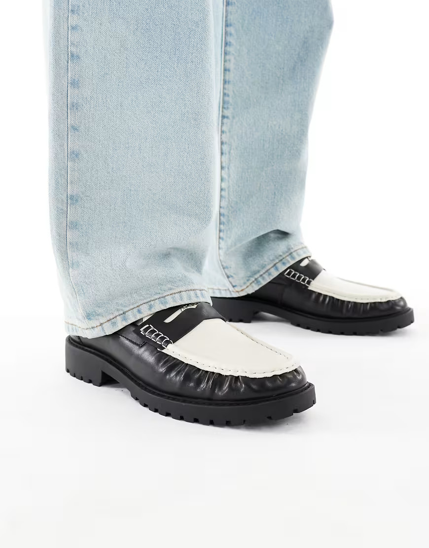 ASOS DESIGN loafers in black and white with cleated sole | ASOS (Global)