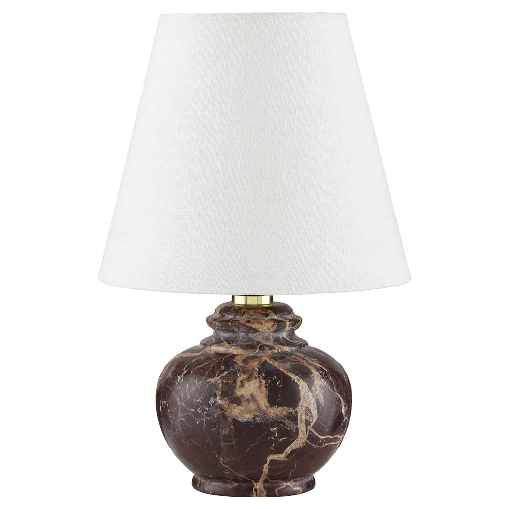 Pemrose Traditional Dark Red Marble Mini Bedside Table Lamp | Kathy Kuo Home