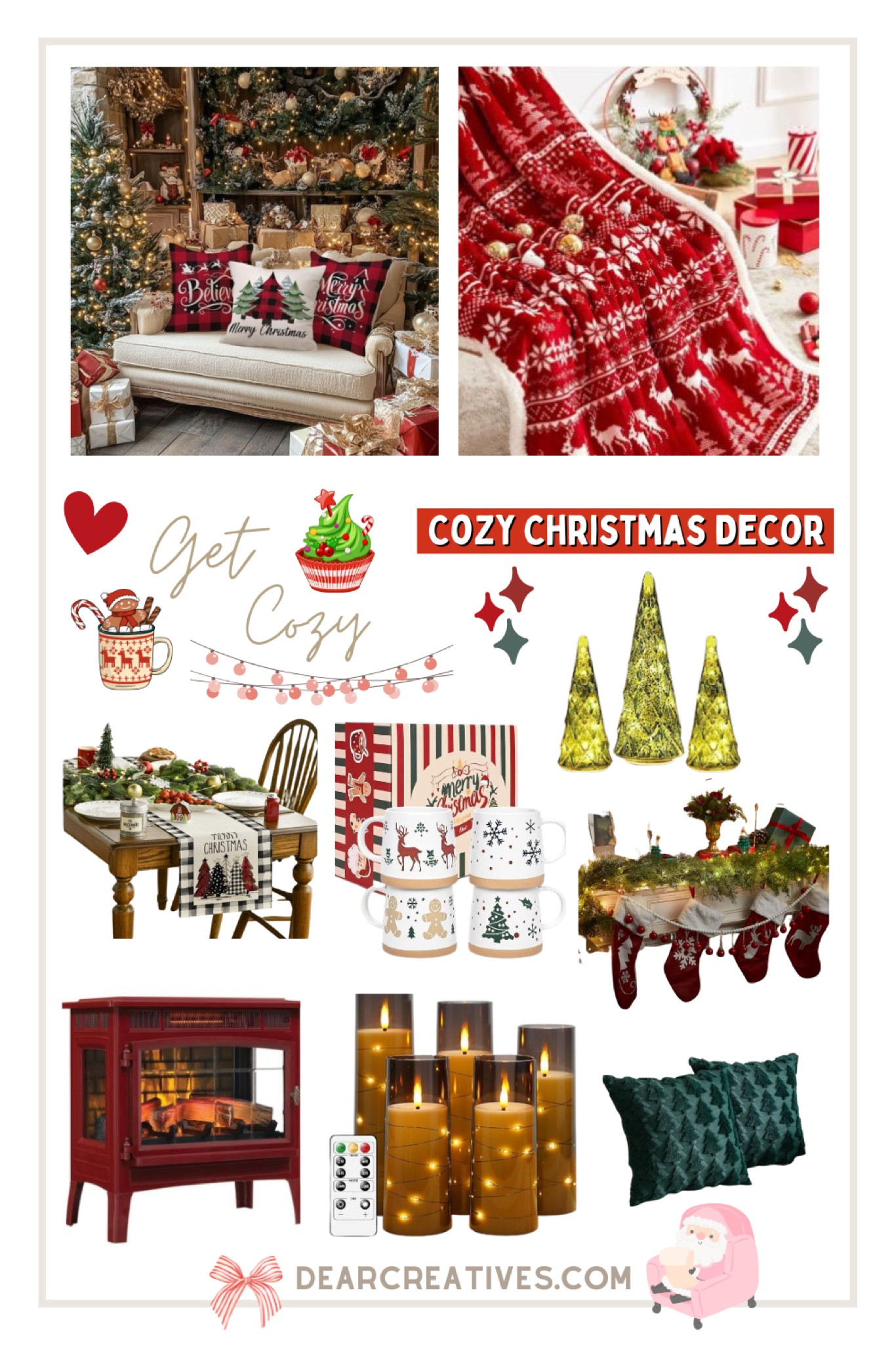 Cozy Christmas Decorations & Christmas decor - cozy pjs, Christmas mugs, flameless flickering candles, pretty table runner, Christmas throw pillow covers, cozy and festive decorations and ideas for the holidays. 

#LTKHome #LTKHoliday