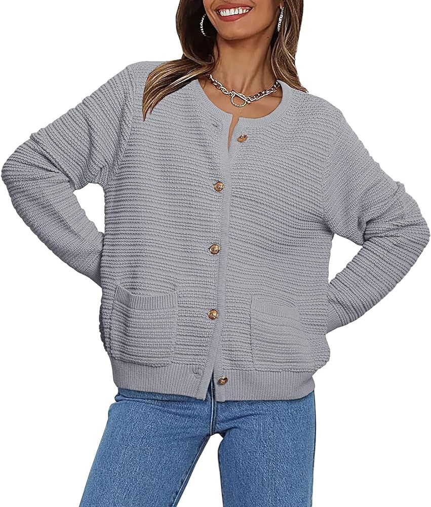 Women's Cardigan Sweaters 2023 Fall Open Front Long Sleeve Button Down Knit Cardigans Outerwear w... | Amazon (US)