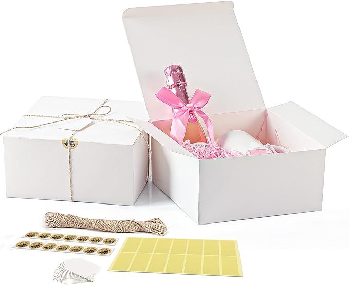 White Gift Boxes 14 Pack 8x8x4 Inches, Paper Gift Box for Gift Packaging, Bridesmaid Proposal Box... | Amazon (US)