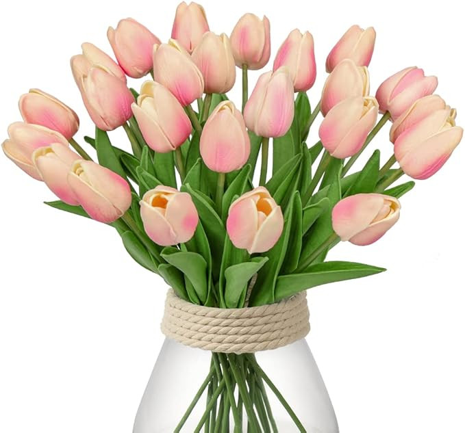 24 Pcs Pink Tulips Artificial Flowers Real Touch Fake Tulips Fake Flowers for Mother's Day 13.5" ... | Amazon (US)