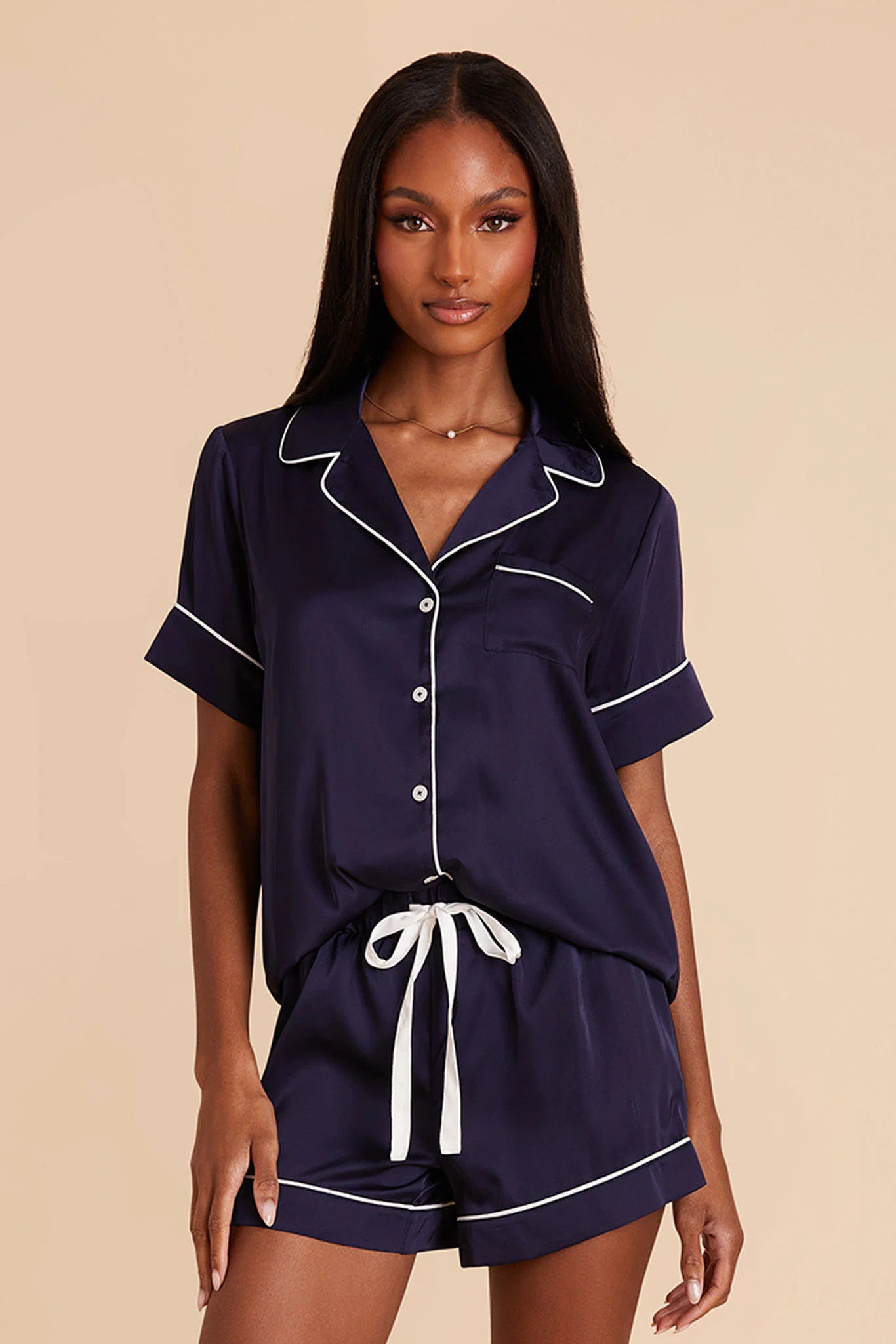 Jonny Satin Pajama Set in Navy | Birdy Grey | Birdy Grey