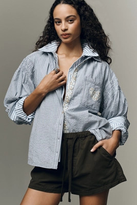 Pilcro Mix-Print Long-Sleeve Buttondown Shirt | Anthropologie (US)