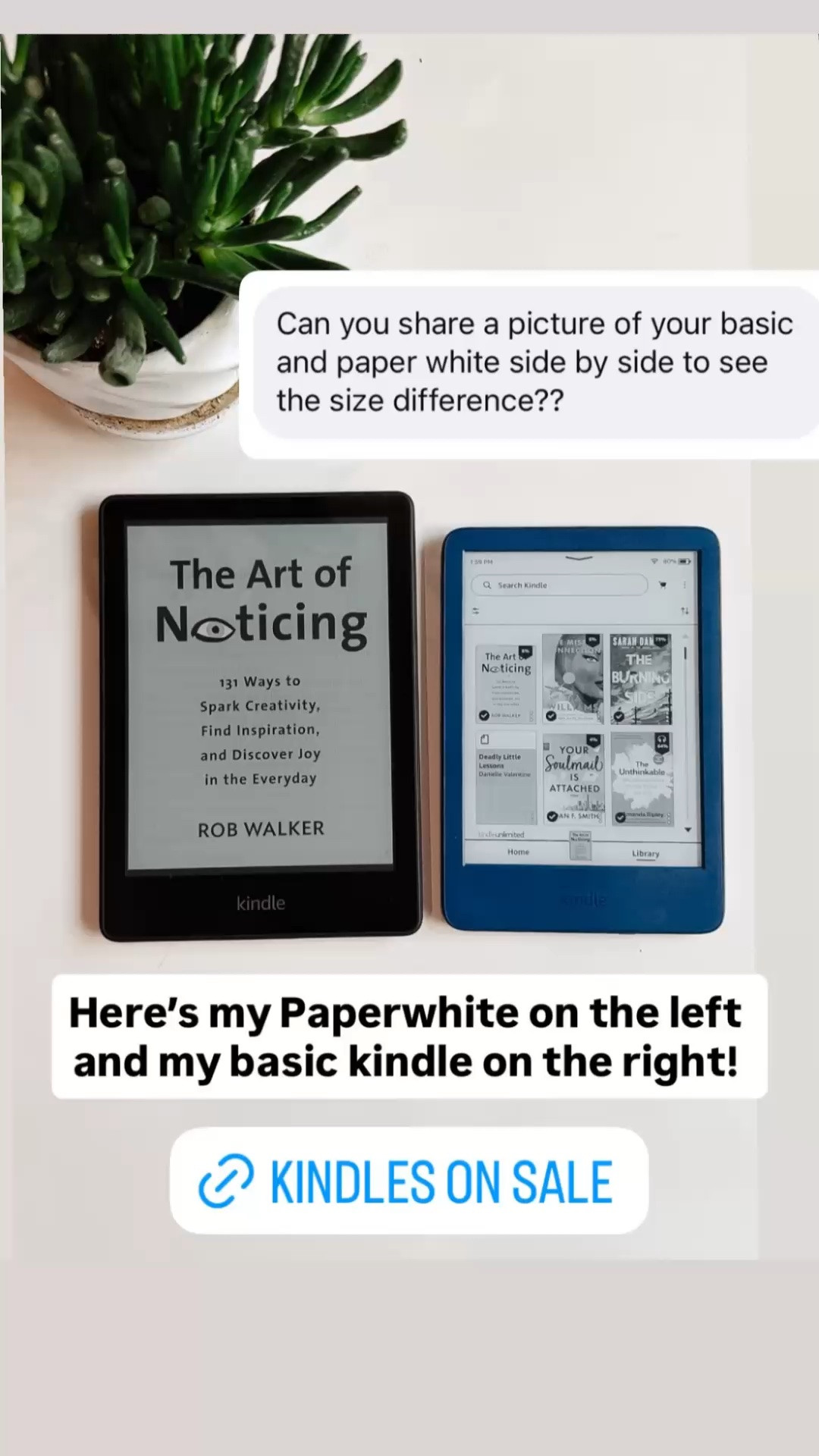 Here is a good size comparison of my basic Kindle and Paperwhite side-by-side. Now is a great time to snag a Kindle while they are on sale!

#LTKSaleAlert