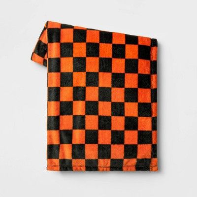Check Printed Plush Throw Blanket Black/Orange - Hyde &#38; EEK! Boutique&#8482; | Target