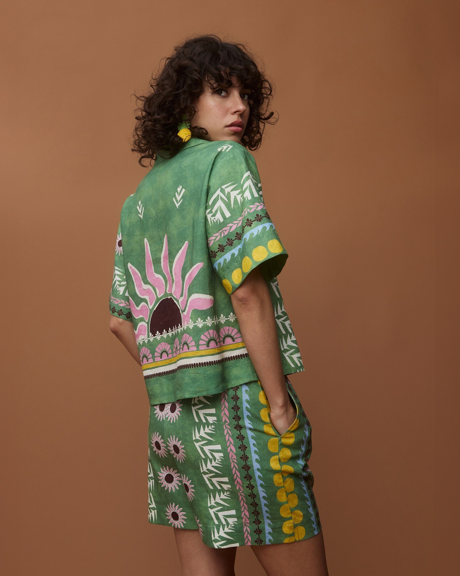 Green Sun Print Tie Waist Shorts | Oliver Bonas | Oliver Bonas (Global)