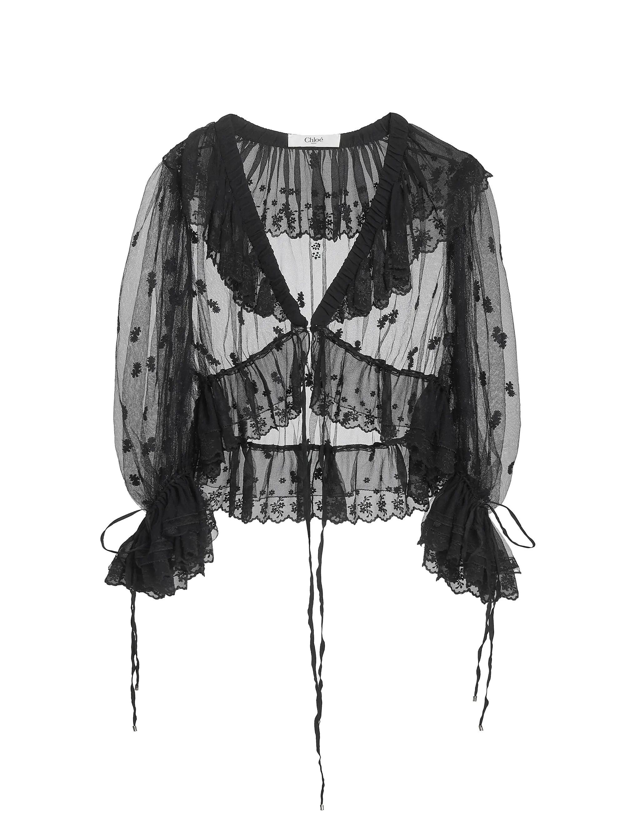 Ruffled Sheer Lace Top | Saks Fifth Avenue