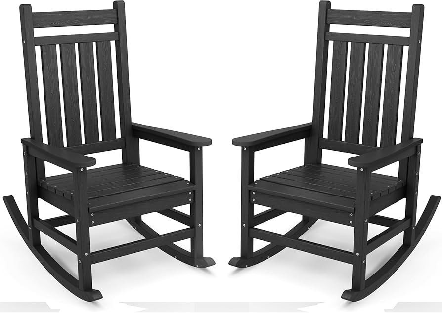 SERWALL Outdoor Rocking Chair Set of 2, HDPE Rocking Chairs for Adult, Black | Amazon (US)