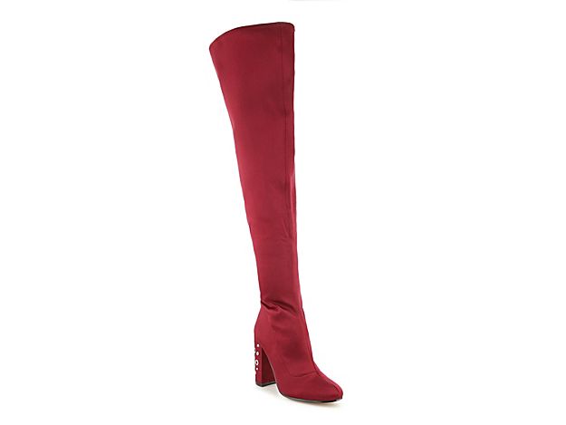 American Glamour Badgley Mischka Addison Over The Knee Boot - Women's - Red Satin | DSW
